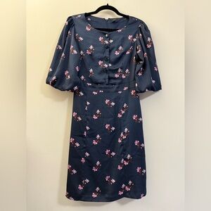 Ann Taylor Factory Floral‎ Silky Knee Length Dress in Navy - 0